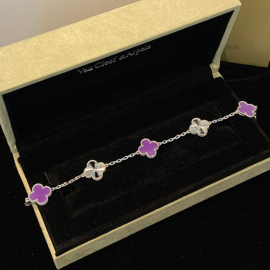 [Echo]CLOVER  5 MOTIFS  PURPLE VIOLET BRACELET SILVER