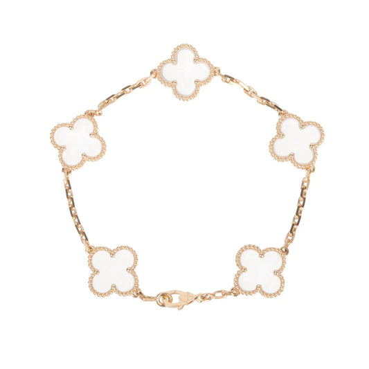 [Echo]CLOVER 5 MOTIF ROCK CRYSTAL PINK GOLD BRACELET