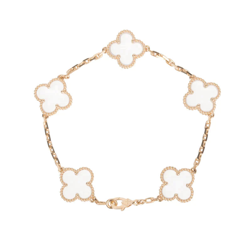[ECHO ]CLOVER 5 MOTIF ROCK CRYSTAL PINK GOLD BRACELET