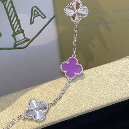 [Echo]CLOVER  5 MOTIFS  PURPLE VIOLET BRACELET SILVER