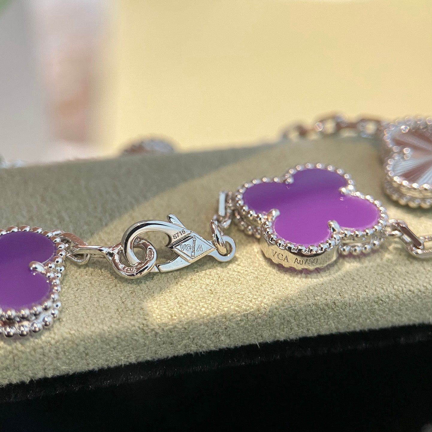[Echo]CLOVER  5 MOTIFS  PURPLE VIOLET BRACELET SILVER