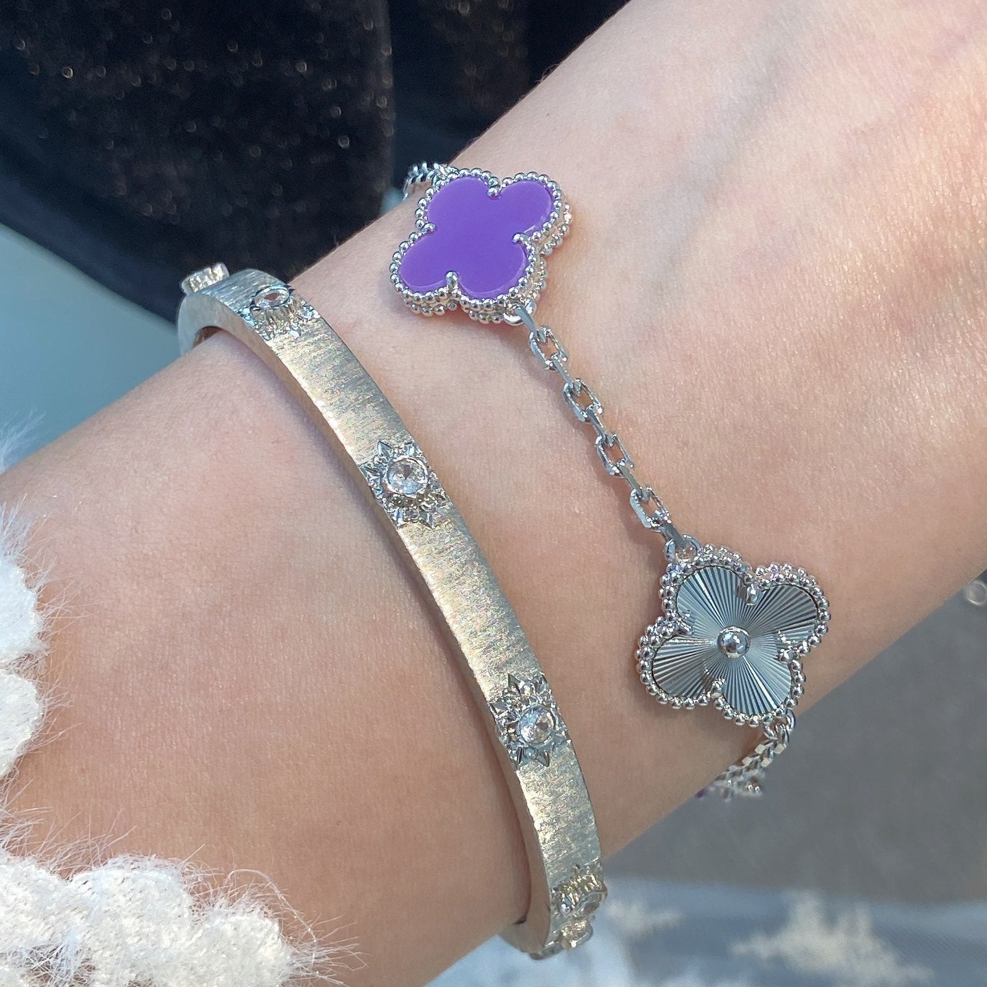 [Echo]CLOVER  5 MOTIFS  PURPLE VIOLET BRACELET SILVER