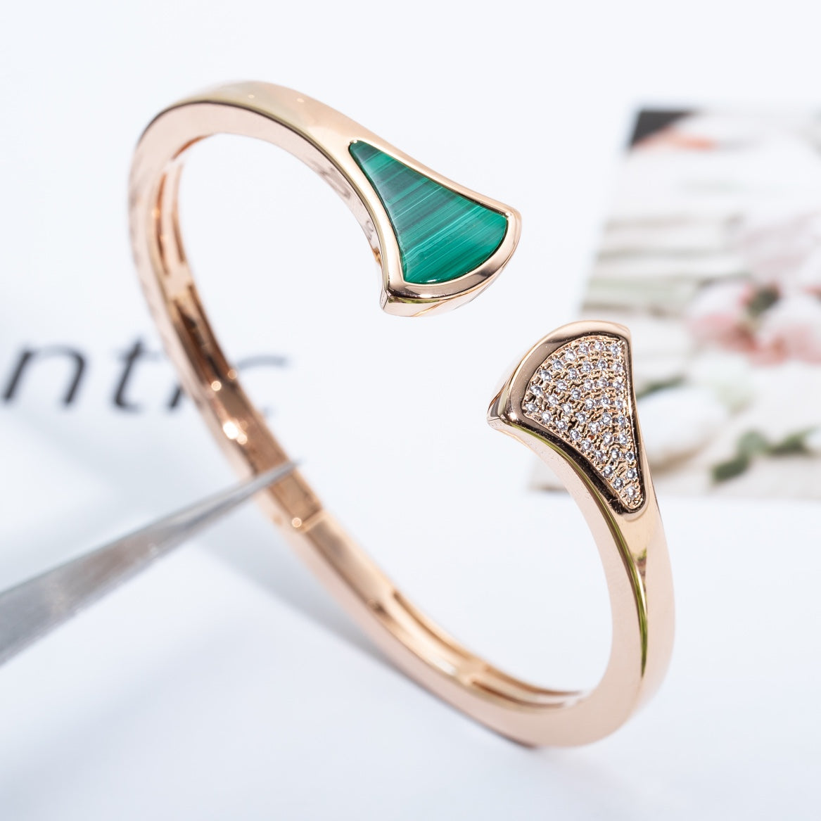 [Echo ]DREAM BRACELET OPEN MALACHITE PINK GOLD