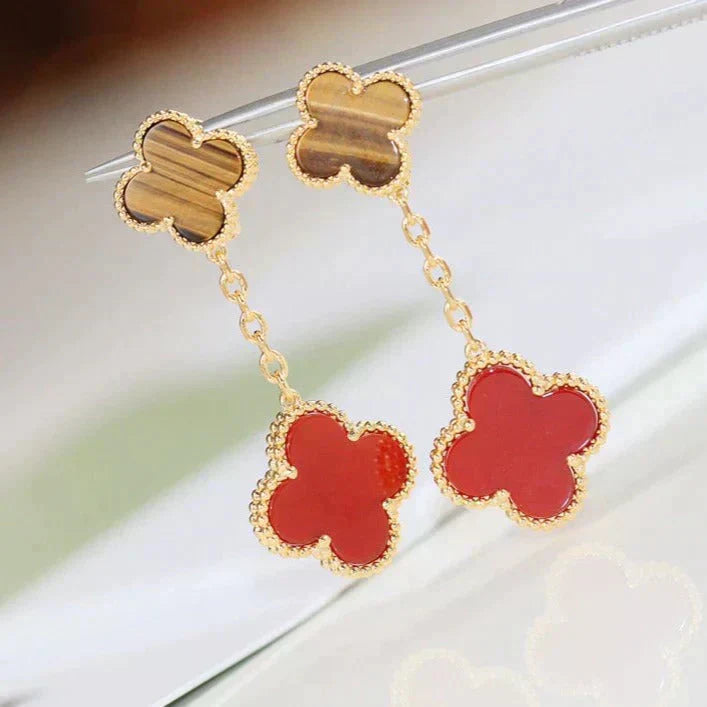 [Echo ]CLOVER  2 MOTIF  TIGER EYE CARNELIAN EARRINGS