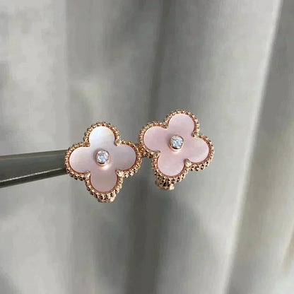[Echo ]CLOVER MEDIUM 1 MOTIFS  PINK MOP DIAMOND EARRINGS