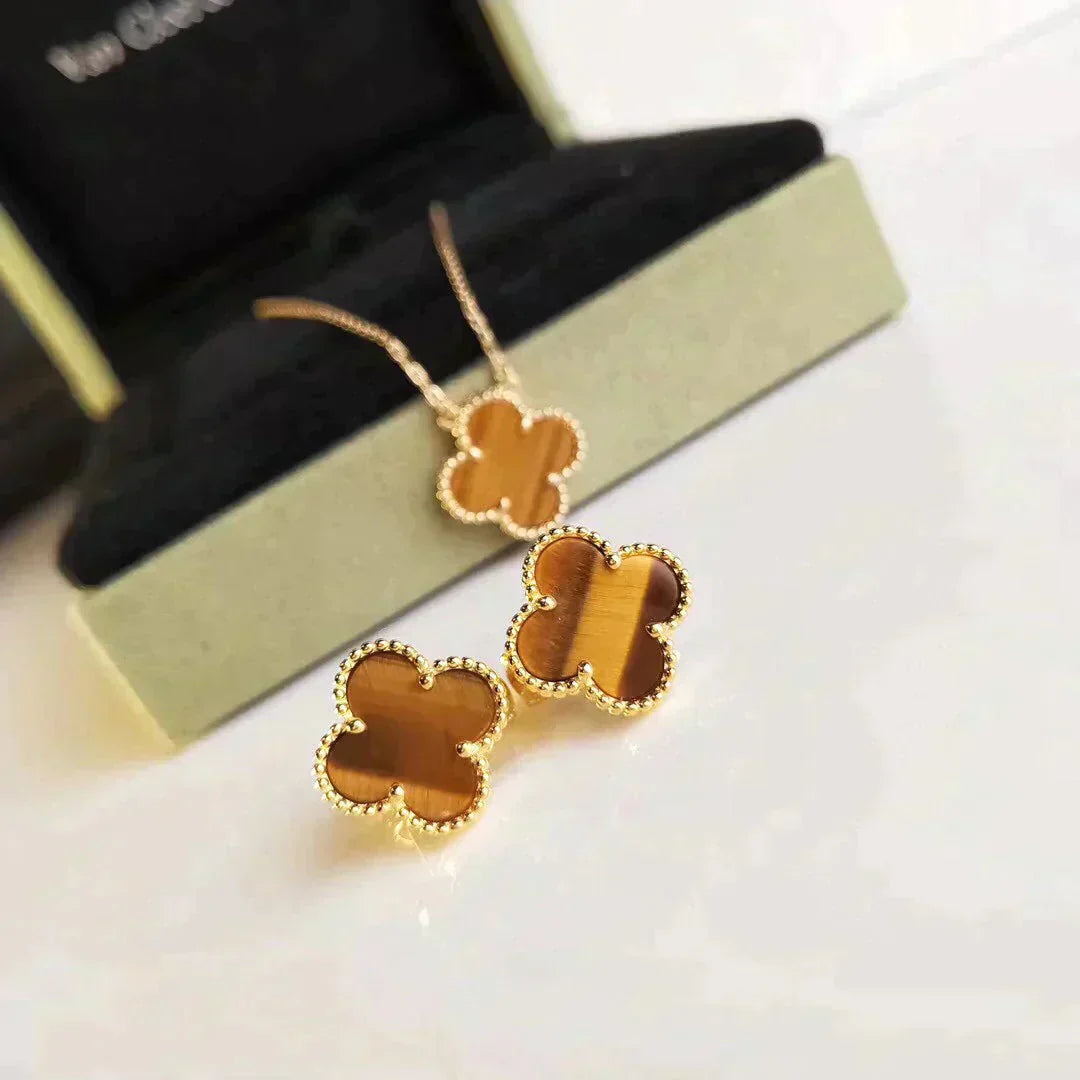 [Echo ]CLOVER MEDIUM 1 MOTIFS TIGER EYE EARRINGS