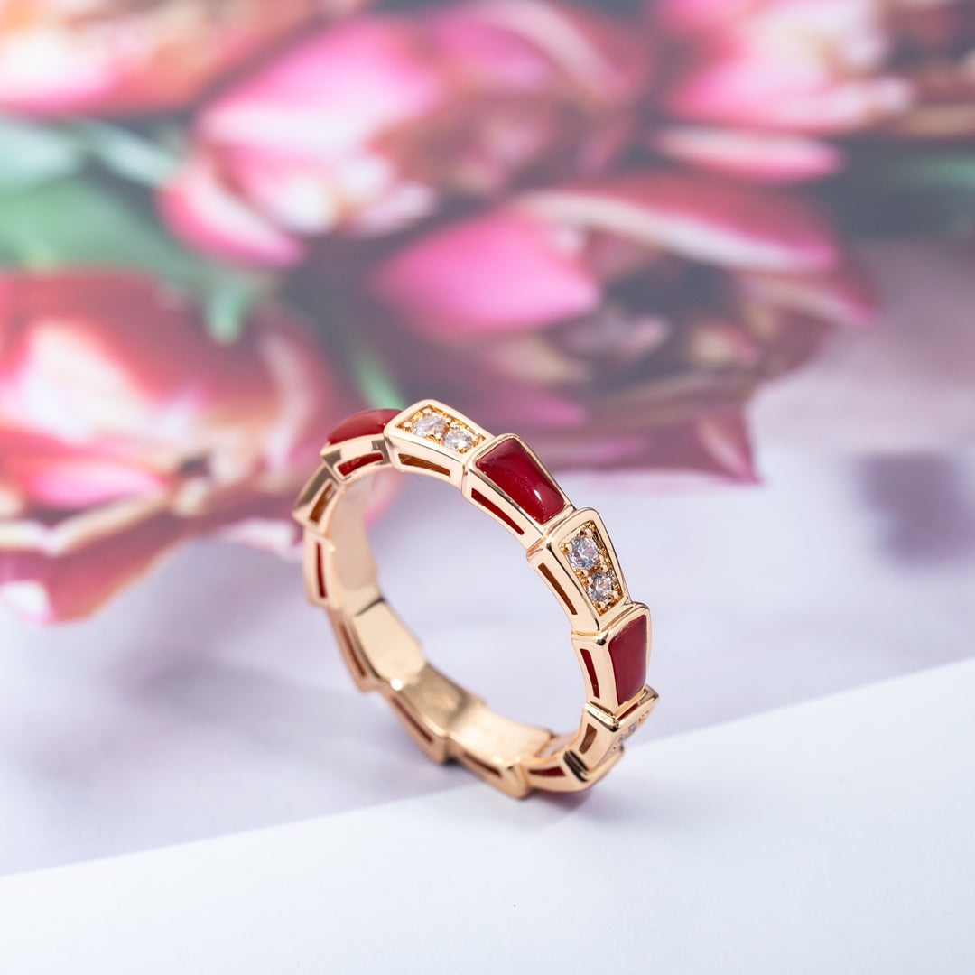 [Echo ]SERPENTI RING PINK GOLD CARNELIAN DIAMOND 3MM
