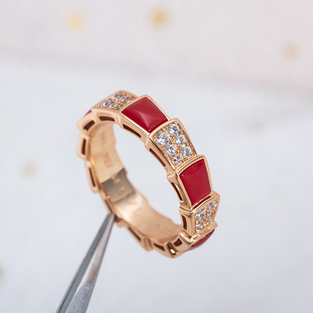 [Echo ]SERPENTI RING PINK GOLD CARNELIAN DIAMOND PAVED 4MM