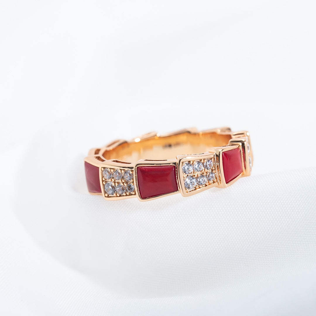 [Echo ]SERPENTI RING PINK GOLD CARNELIAN DIAMOND PAVED 4MM