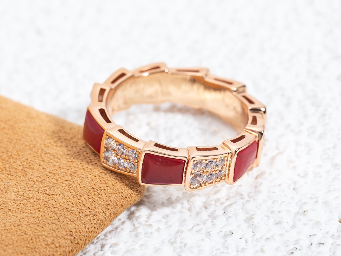 [Echo ]SERPENTI RING PINK GOLD CARNELIAN DIAMOND PAVED 4MM
