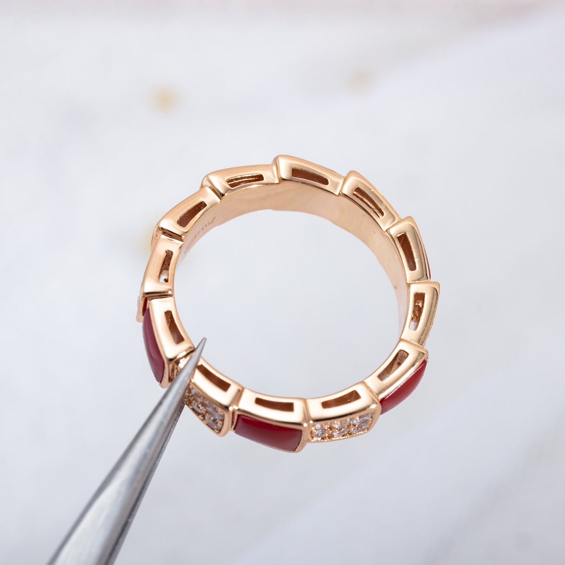 [Echo ]SERPENTI RING PINK GOLD CARNELIAN DIAMOND PAVED 4MM