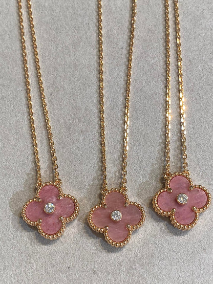[Echo ]CLOVER 15MM DIAMOND RHODONITE NECKLACE