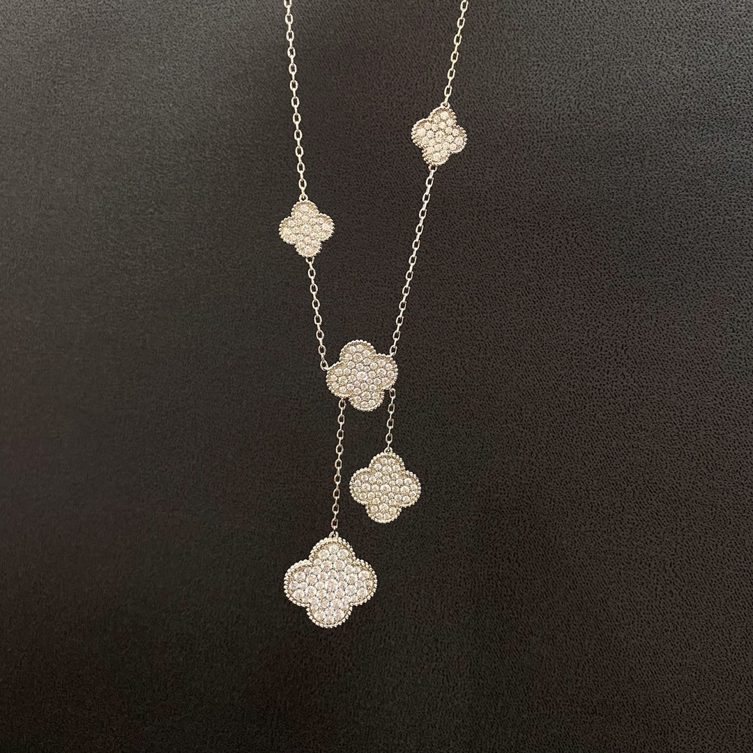 [Echo ]CLOVER 5 MOTIFS SILVER DIAMONDS NECKLACE