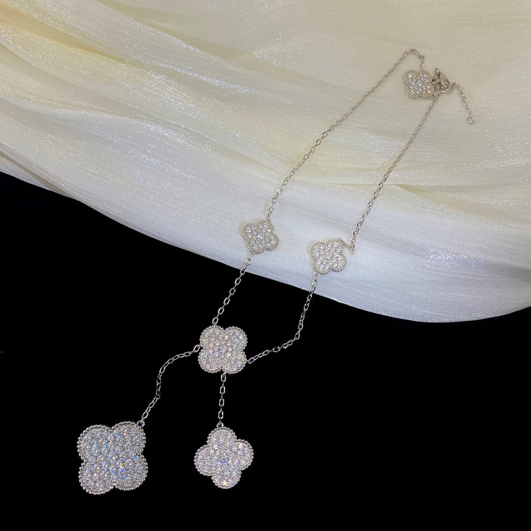 [Echo ]CLOVER 5 MOTIFS SILVER DIAMONDS NECKLACE