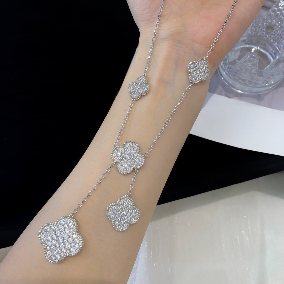 [Echo ]CLOVER 5 MOTIFS SILVER DIAMONDS NECKLACE