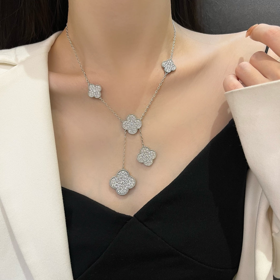 [Echo ]CLOVER 5 MOTIFS SILVER DIAMONDS NECKLACE