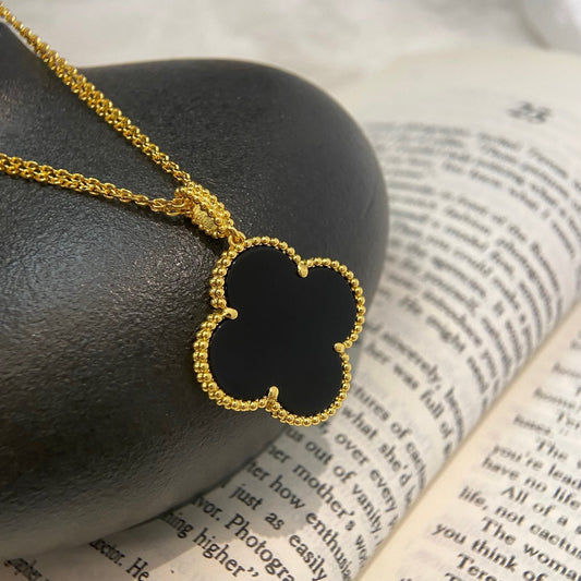 [Echo ]CLOVER 25MM NECKLACE GOLD ONYX
