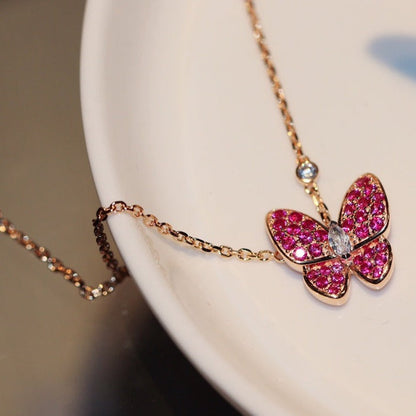[Echo ]BUTTERFLY RED DIAMOND ROSE GOLD NECKLACE