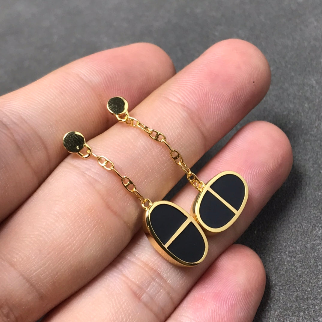[Echo ]CHAINE VERSO BLACK CERAMIC SILVER EARRINGS