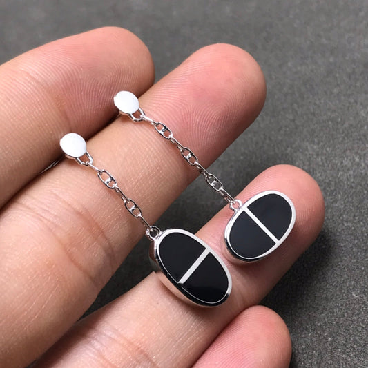 [Echo ]CHAINE VERSO BLACK CERAMIC SILVER EARRINGS
