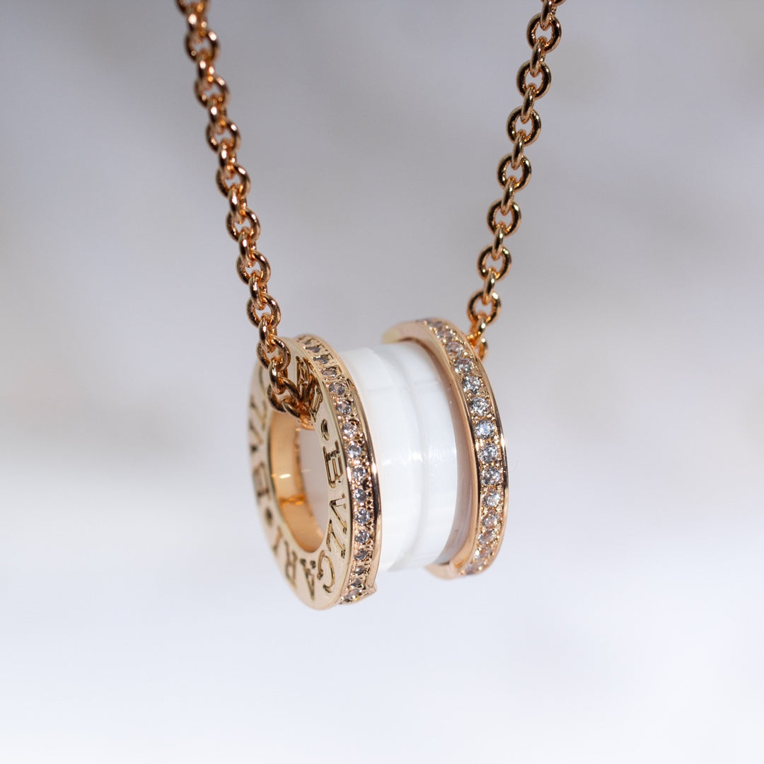 [Echo ]ZERO 1 WHITE CERAMIC PINK GOLD DIAMOND NECKLACE