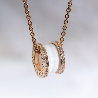 [Echo ]ZERO 1 WHITE CERAMIC PINK GOLD DIAMOND NECKLACE