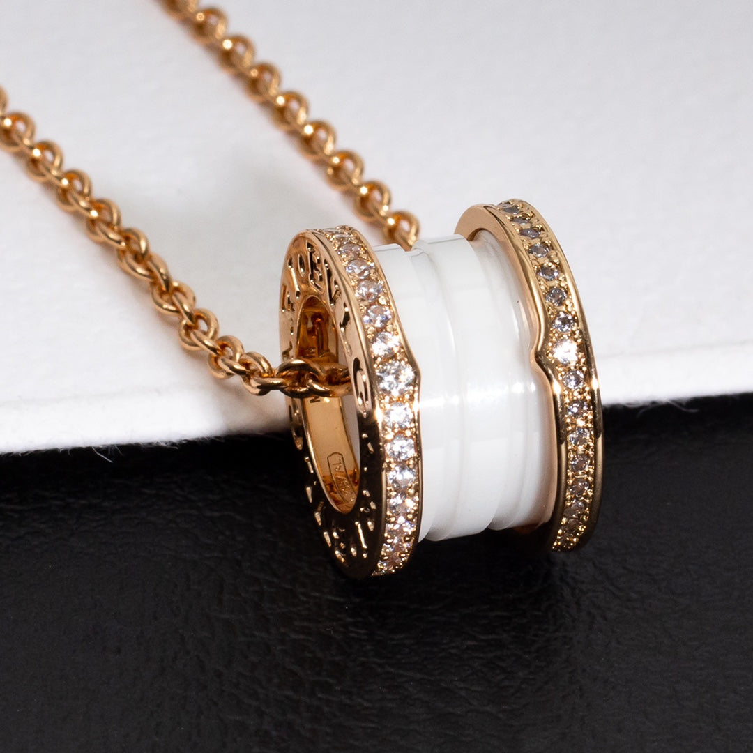 [Echo ]ZERO 1 WHITE CERAMIC PINK GOLD DIAMOND NECKLACE