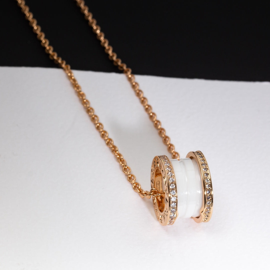 [Echo ]ZERO 1 WHITE CERAMIC PINK GOLD DIAMOND NECKLACE