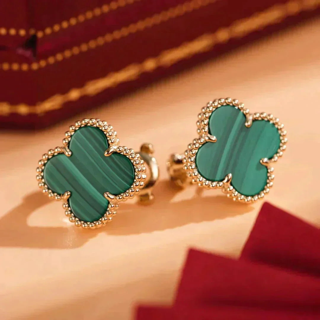 [Echo ]CLOVER MEDIUM 1 MOTIFS MALACHITE  EARRINGS