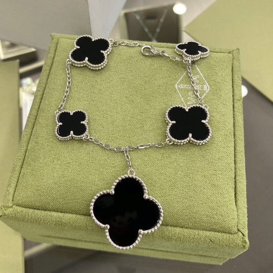 [Echo ]CLOVER 5 MOTIFS SIVLER ONYX BRACELET