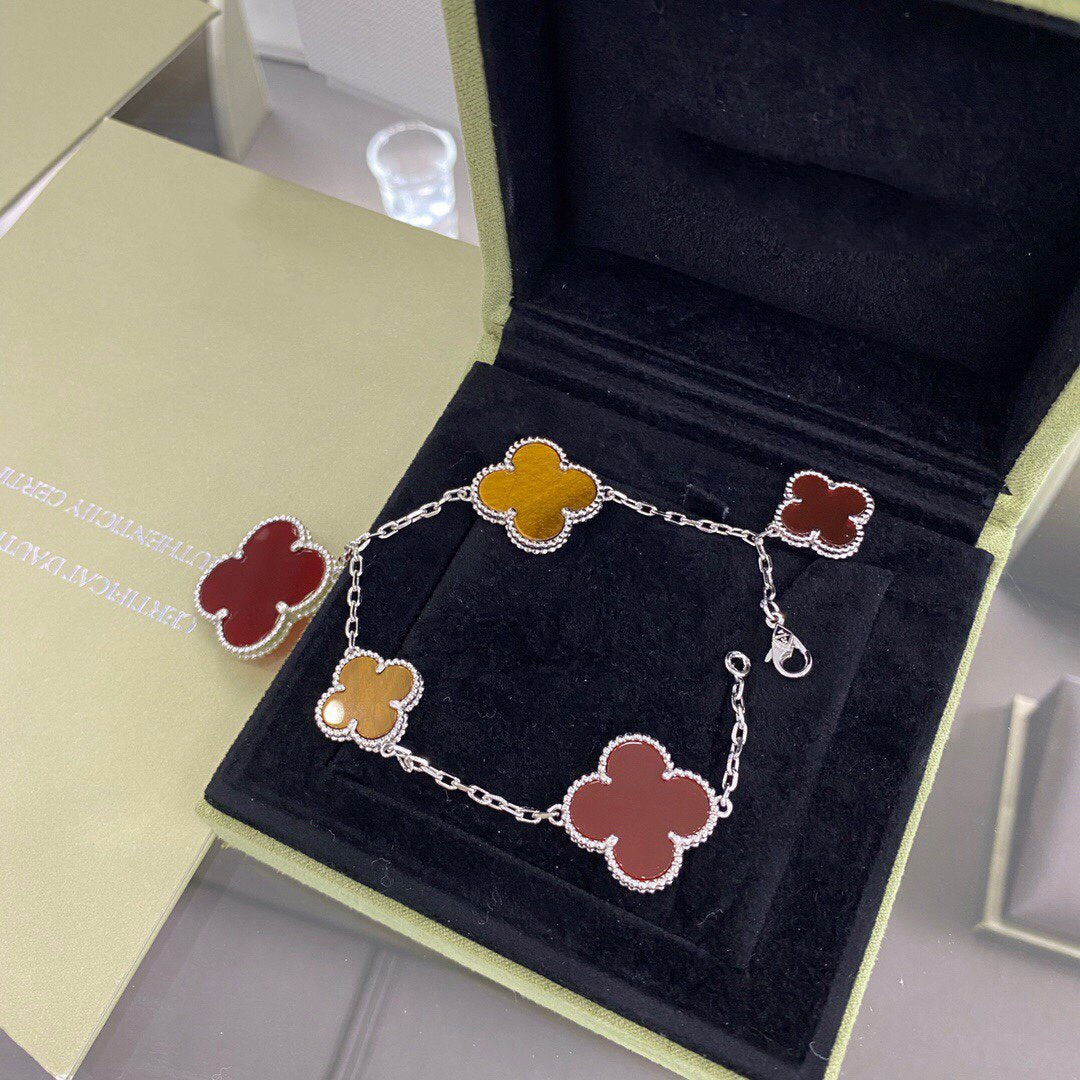 [エコー]クローバー5モチーフシルバーカーネリアンタイガーアイブレスレット