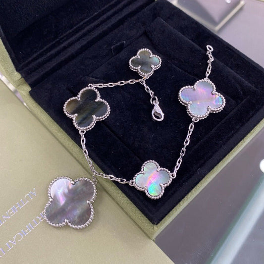 [Echo ]CLOVER 5 MOTIFS SIVLER DARK MOP BRACELET