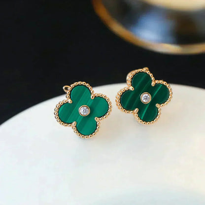 [Echo ]CLOVER MEDIUM 1 MOTIFS MALACHITE DIAMOND EARRINGS
