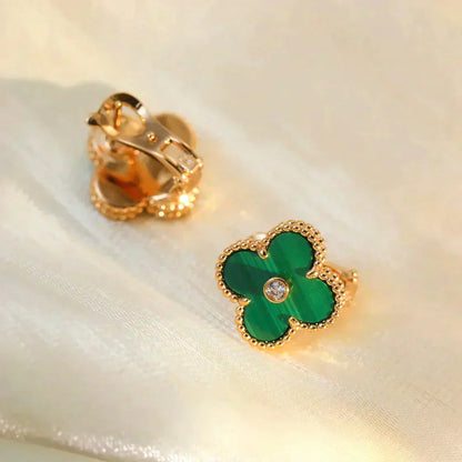 [Echo ]CLOVER MEDIUM 1 MOTIFS MALACHITE DIAMOND EARRINGS