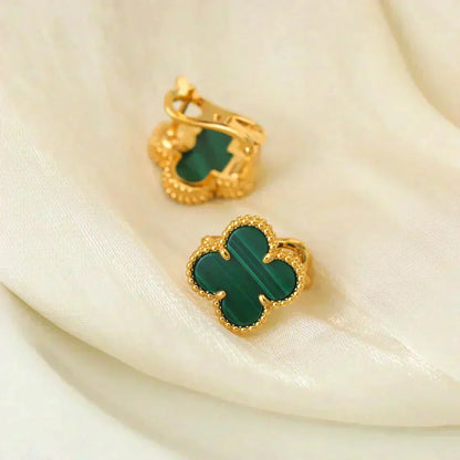 [Echo ]CLOVER MEDIUM 1 MOTIFS MALACHITE  EARRINGS