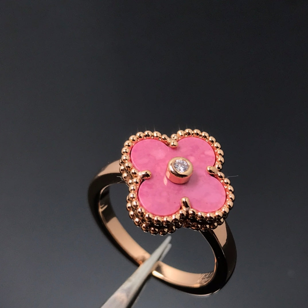 [Echo ]CLOVER RHODONITE ROSE GOLD RING