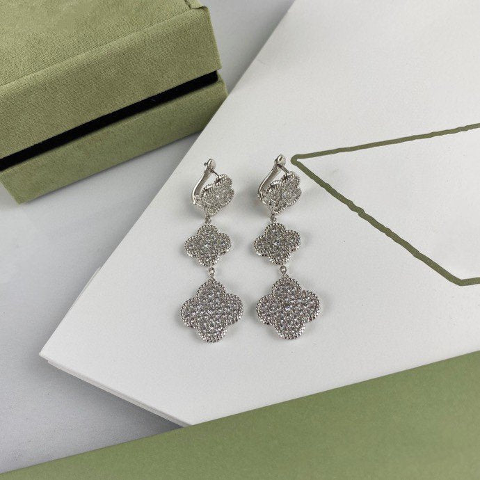 [Echo ]CLOVER 3 MOTIF DIAMOND SILVER DROP EARRINGS
