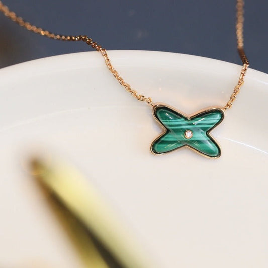 [Echo ]JEUX MALACHITE 1 DIAMOND PINK GOLD NECKLACE