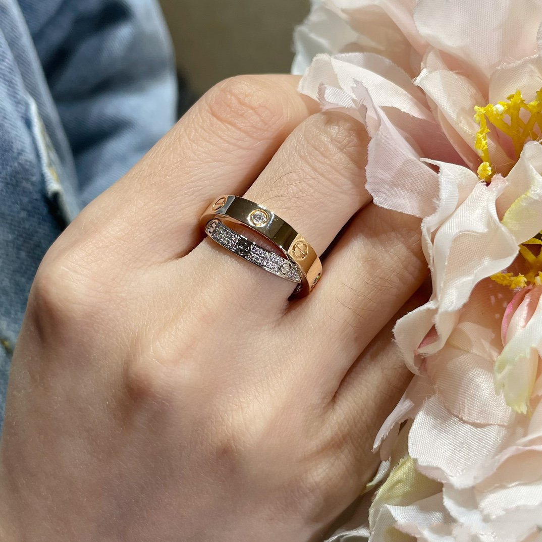 [Echo ]LOVE PINK GOLD SILVER DIAMOND DOUBLE RING