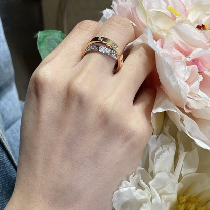 [Echo ]LOVE PINK GOLD SILVER DIAMOND DOUBLE RING