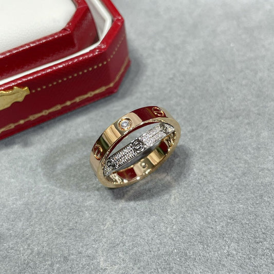 [Echo ]LOVE PINK GOLD SILVER DIAMOND DOUBLE RING