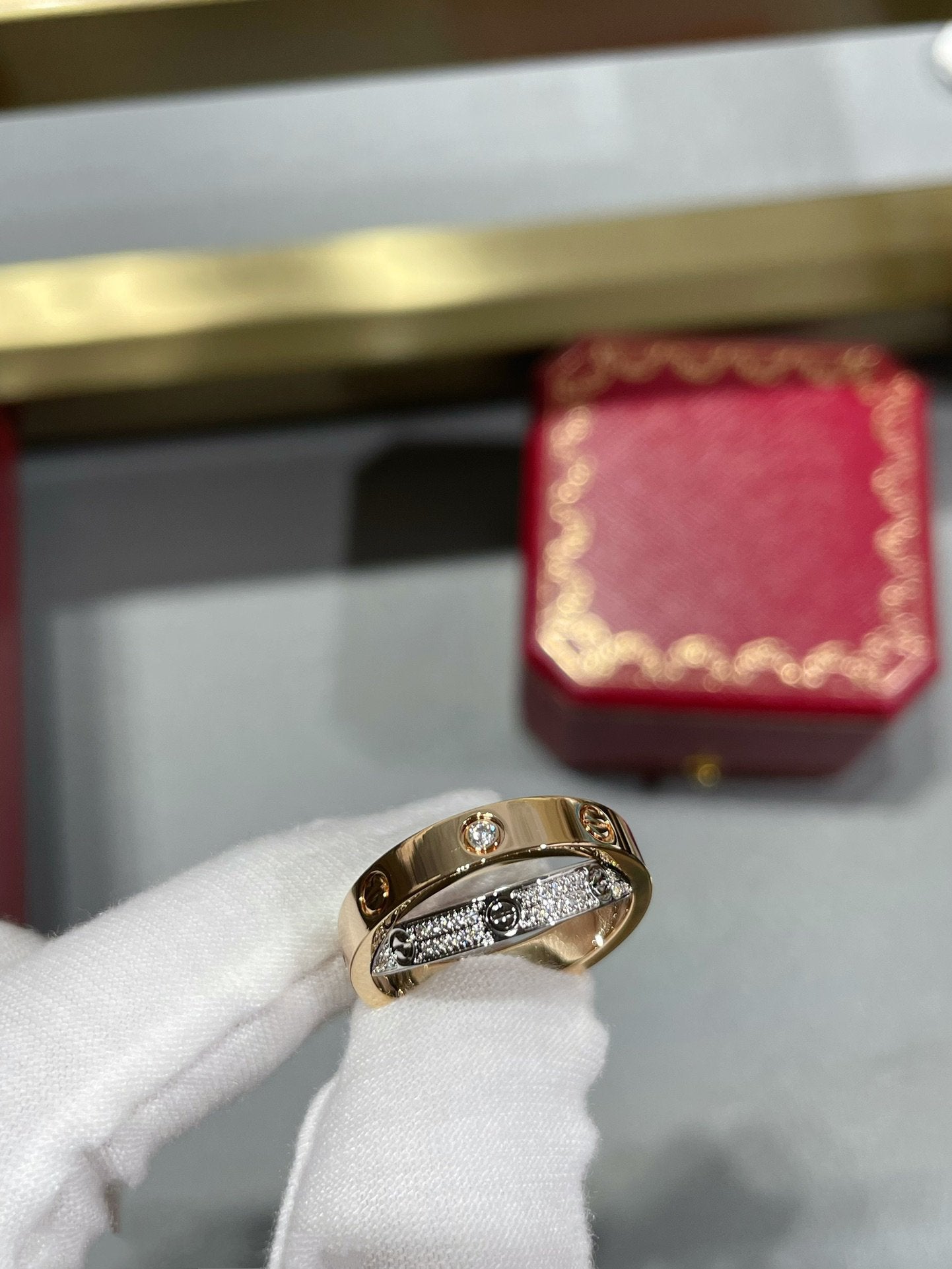 [Echo ]LOVE PINK GOLD SILVER DIAMOND DOUBLE RING