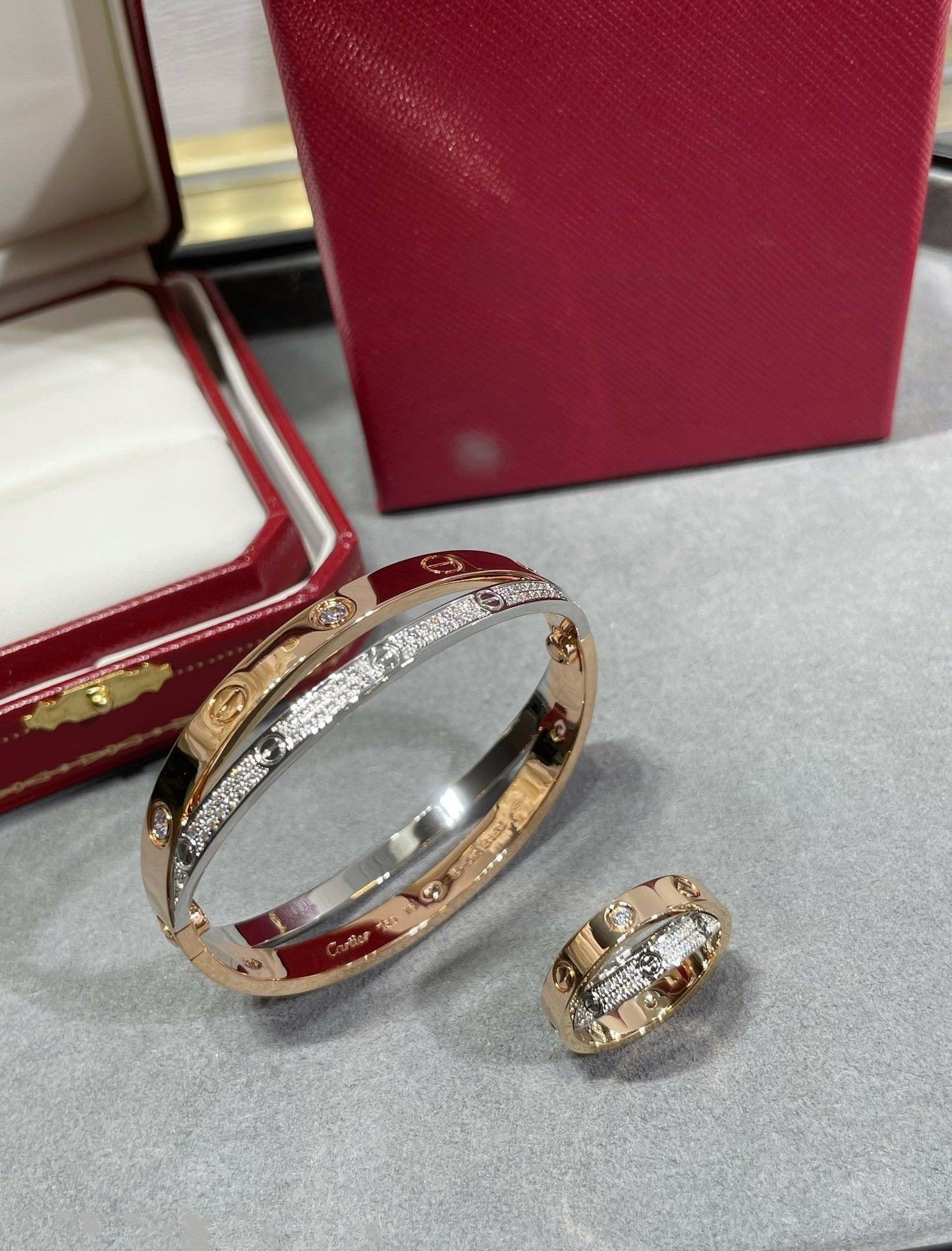 [Echo ]LOVE PINK GOLD SILVER DIAMOND DOUBLE RING