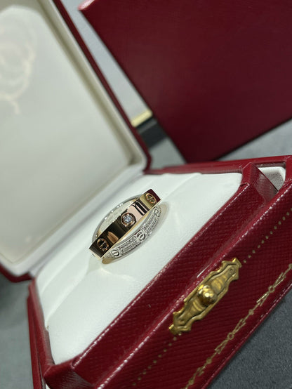[Echo ]LOVE PINK GOLD SILVER DIAMOND DOUBLE RING