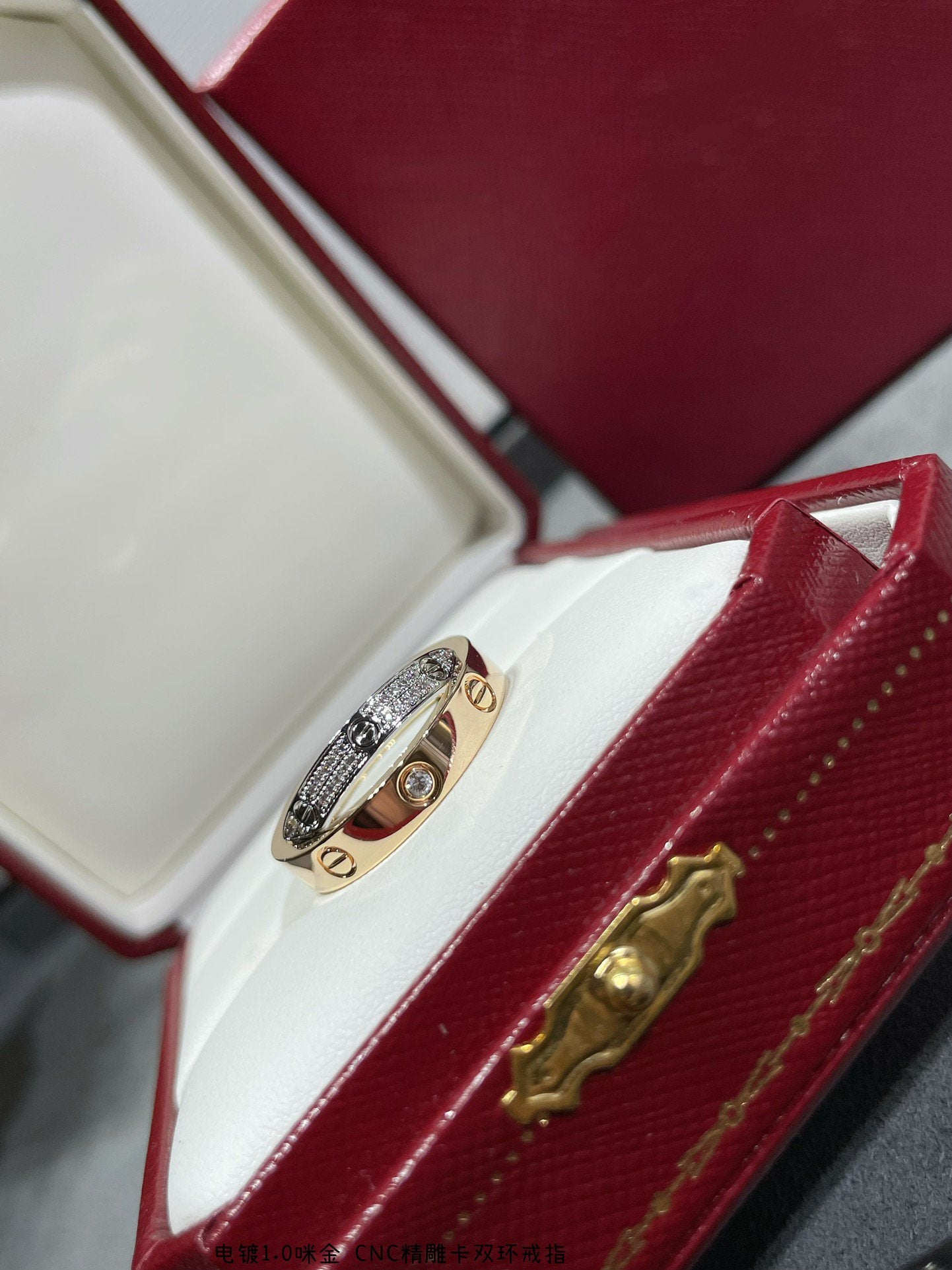 [Echo ]LOVE PINK GOLD SILVER DIAMOND DOUBLE RING