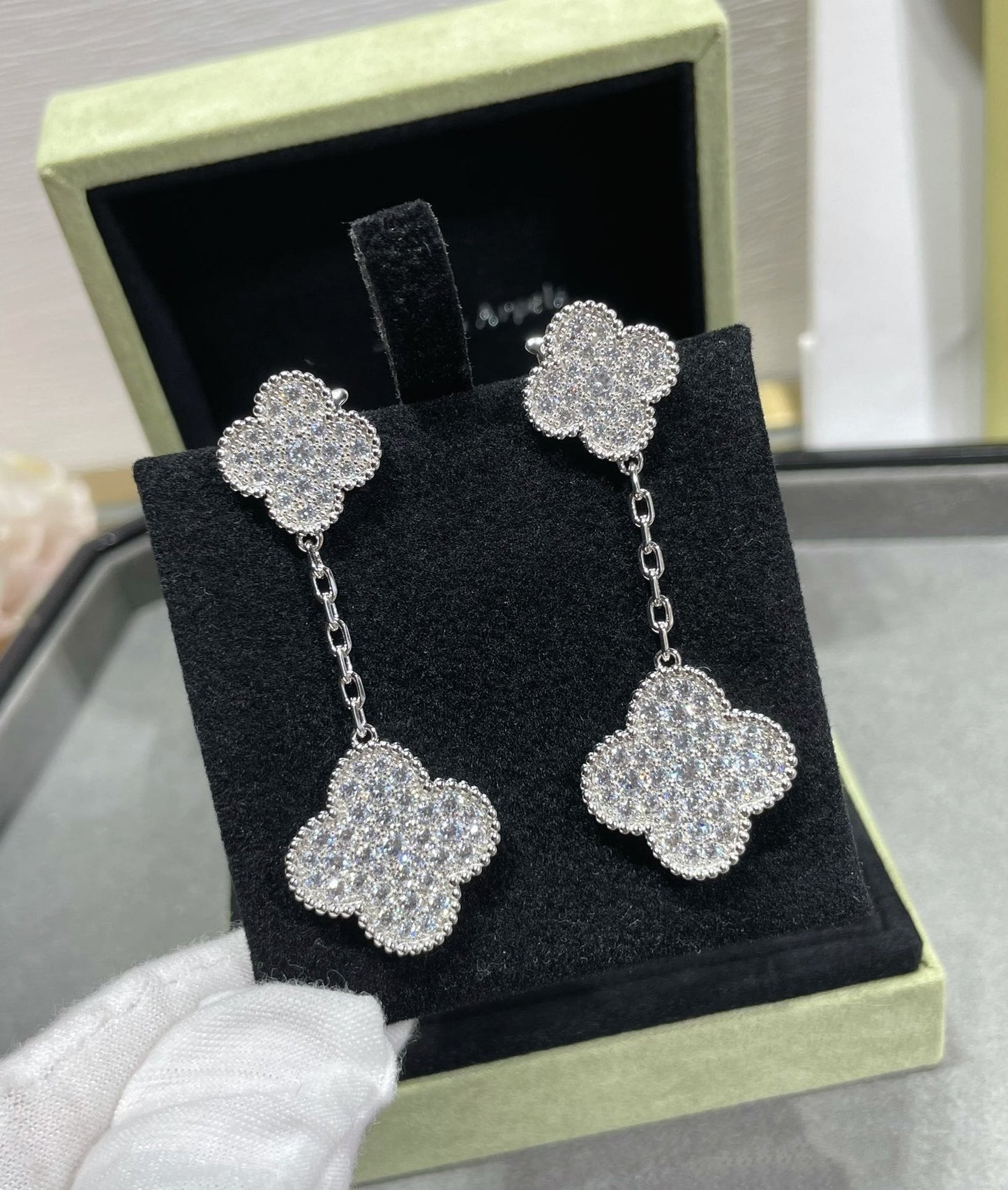 [Echo] Kleeblatt 2 Motive Diamant gepflastert Silber Ohrringe