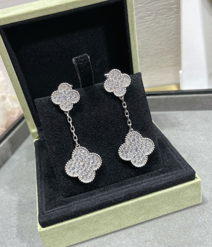 [Echo] Kleeblatt 2 Motive Diamant gepflastert Silber Ohrringe