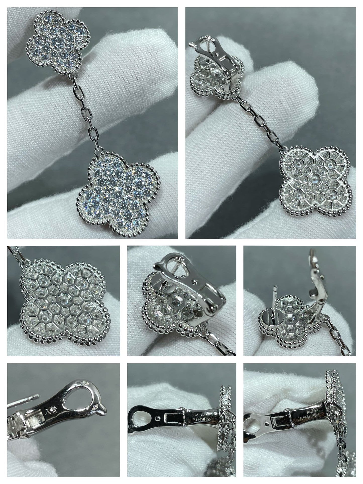 [Echo] Kleeblatt 2 Motive Diamant gepflastert Silber Ohrringe