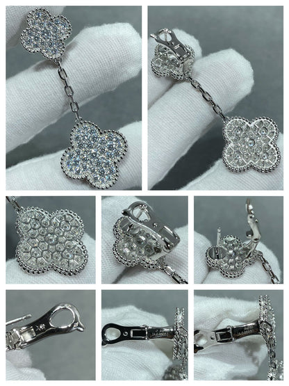 [Echo] Kleeblatt 2 Motive Diamant gepflastert Silber Ohrringe
