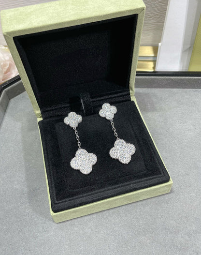 [Echo] Kleeblatt 2 Motive Diamant gepflastert Silber Ohrringe